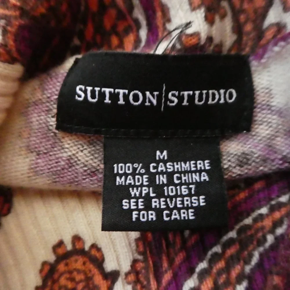 Pure CaSHMeRe Sutton Studio Turtleneck Sweater Sleeveless Paisley Vintage M